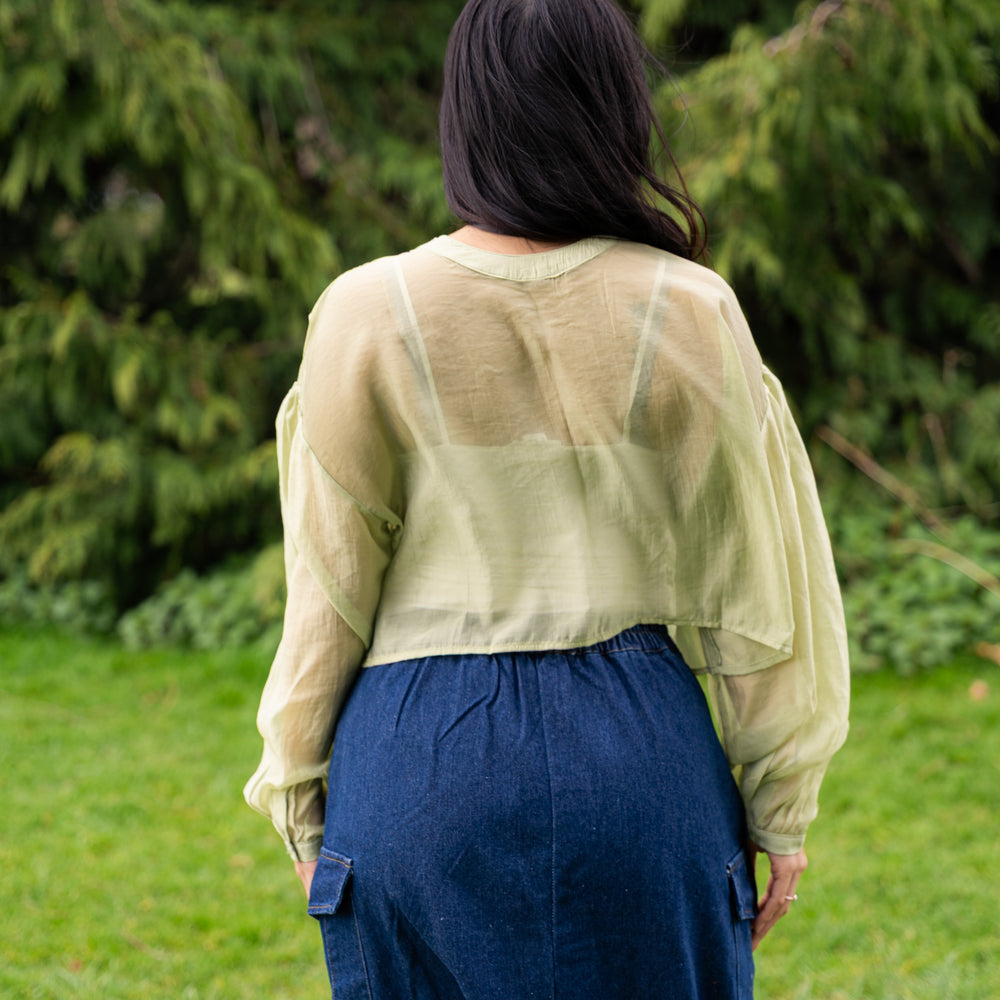 
                  
                    Toumei Sheer flower cropped blouse-green
                  
                