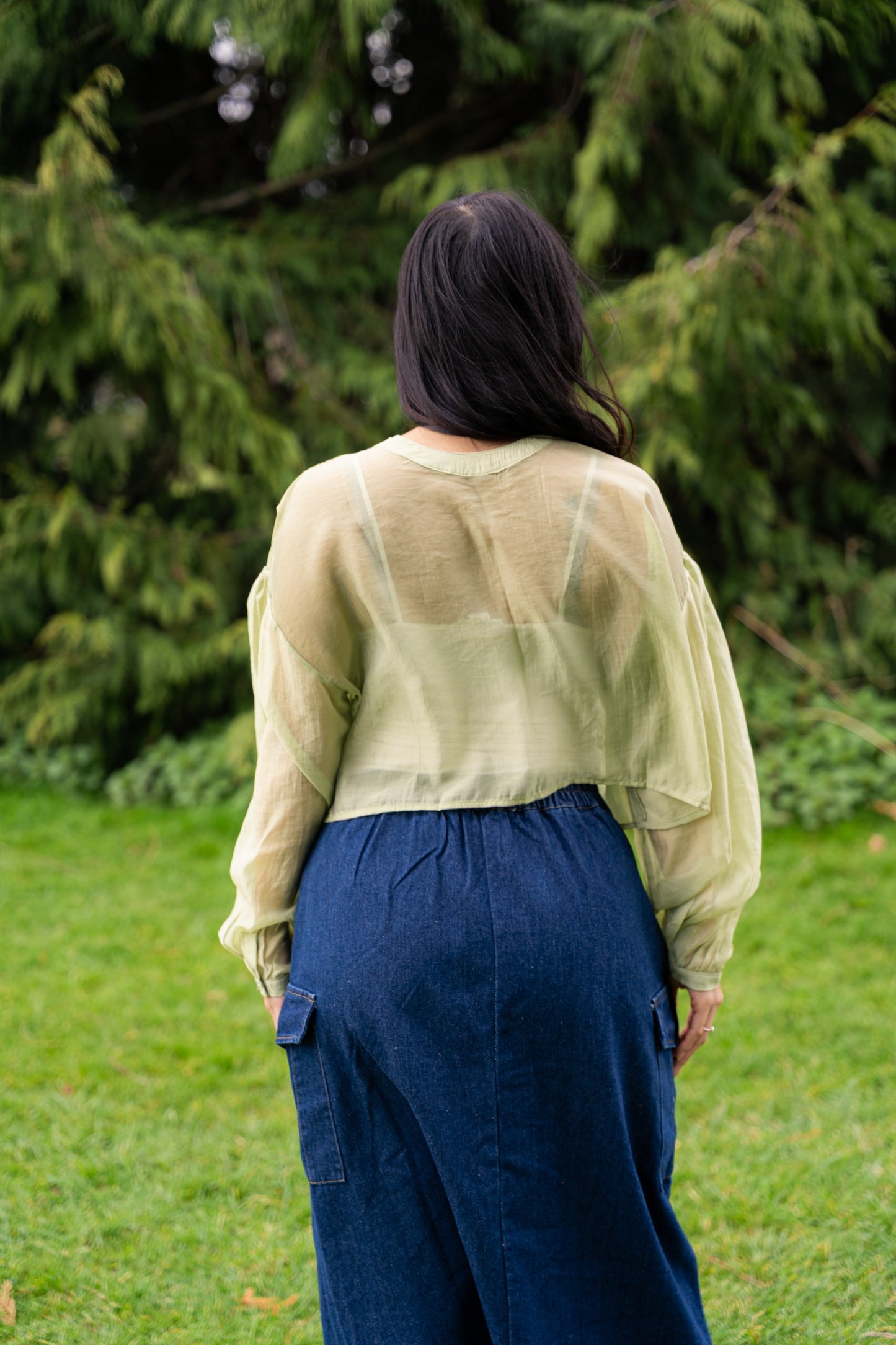 
                  
                    Toumei Sheer flower cropped blouse-green
                  
                