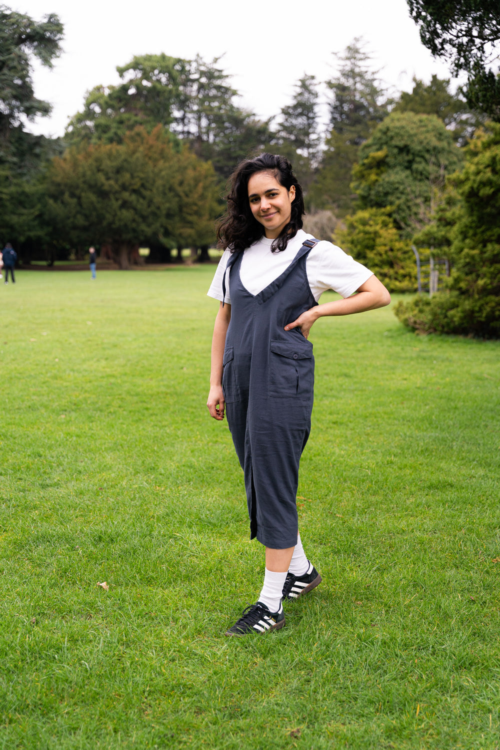 Kantan Overall Dress with pockets and adjustable straps- Navy