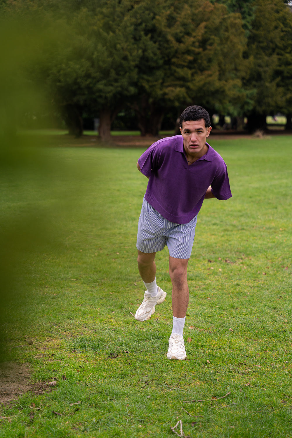 Murasaki Deep V Knitwear Short Sleeve- Purple
