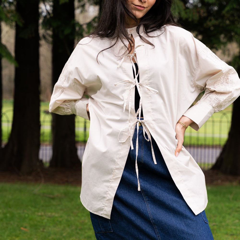 
                  
                    2 Way Blouse with Ribbons- Beige
                  
                