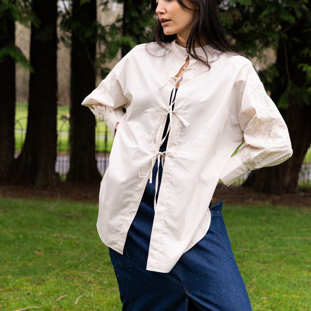 
                  
                    2 Way Blouse with Ribbons- Beige
                  
                