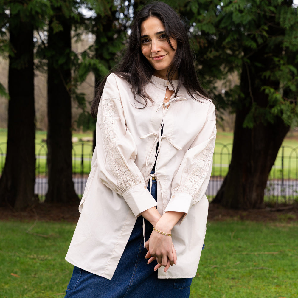 
                  
                    2 Way Blouse with Ribbons- Beige
                  
                