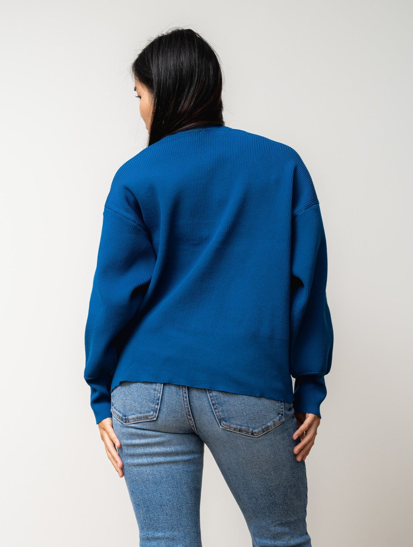 
                  
                    Kumo Fine Ribbed Knit Cardigan Sweater- Blue
                  
                