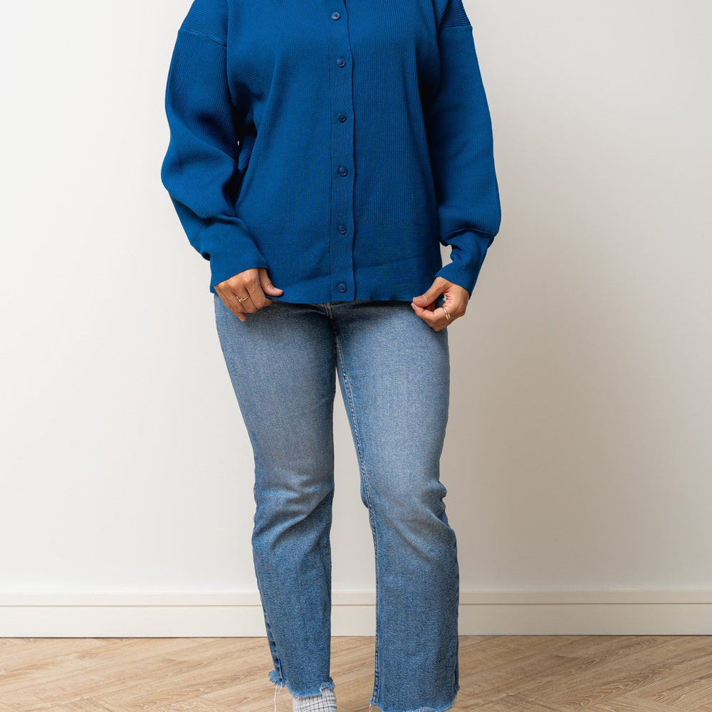 
                  
                    Kumo Fine Ribbed Knit Cardigan Sweater- Blue
                  
                