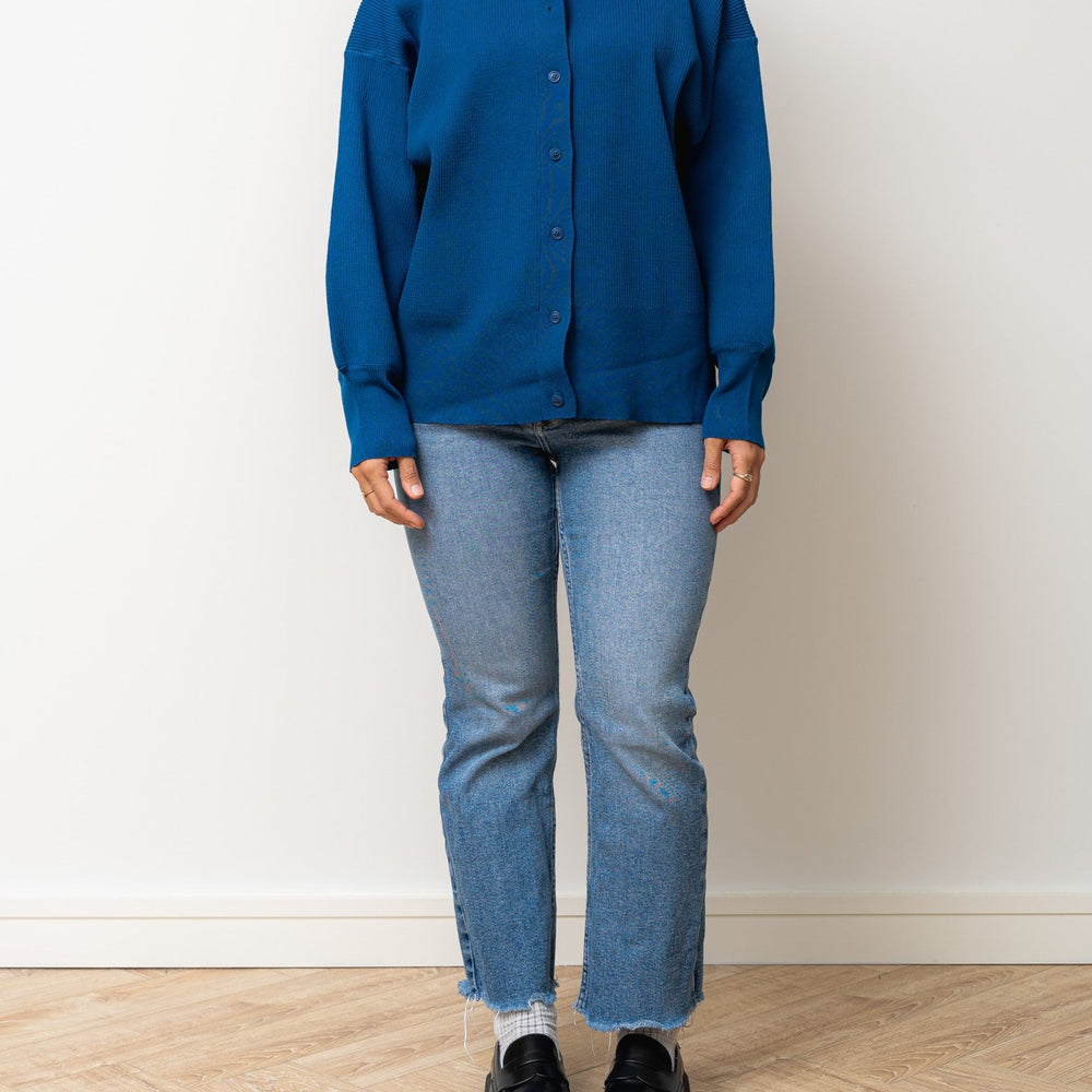 
                  
                    Kumo Fine Ribbed Knit Cardigan Sweater- Blue
                  
                
