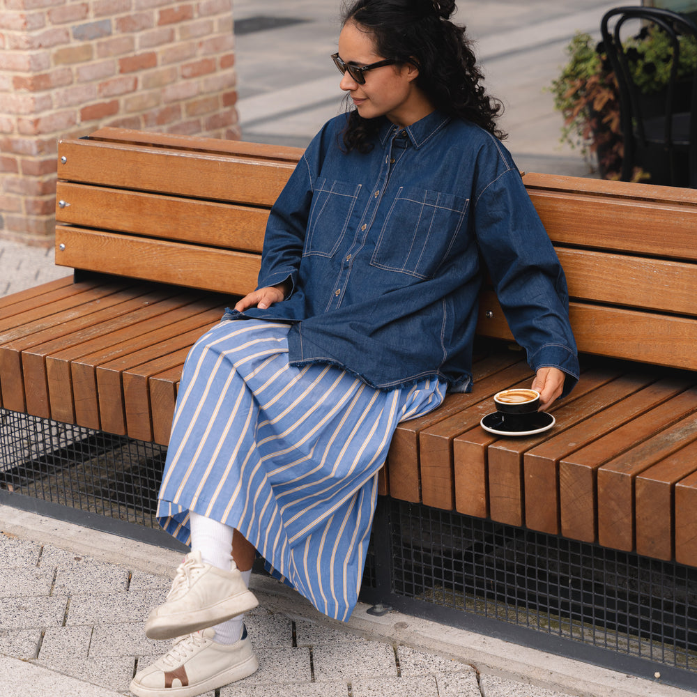 
                  
                    Denim Unisex Button Blouse
                  
                