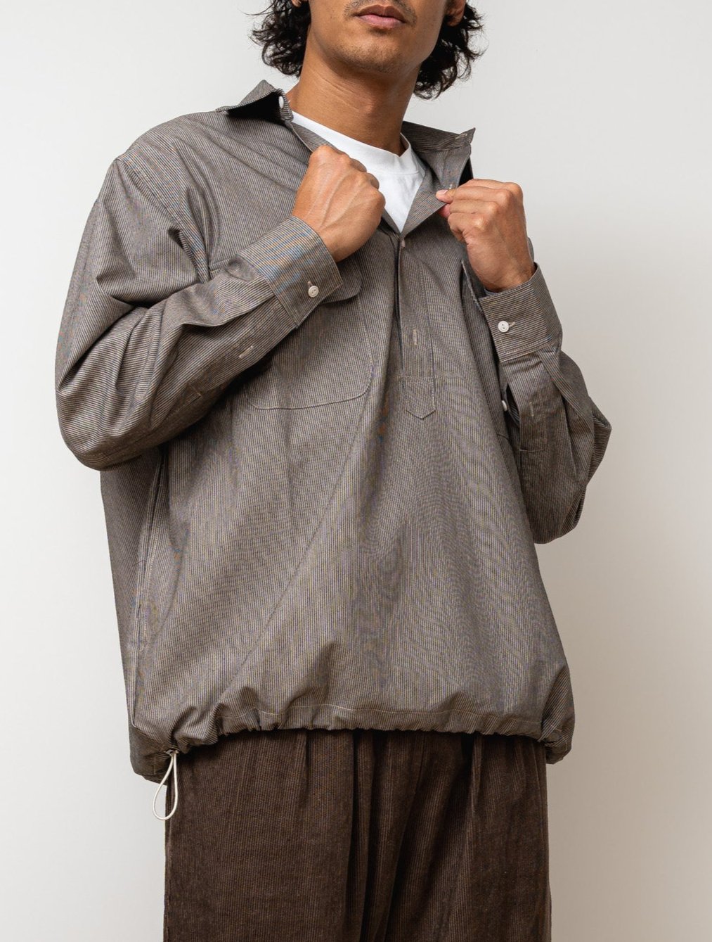 
                  
                    Kiraku Striped Pullover with adjustable chords- Brown/grey
                  
                