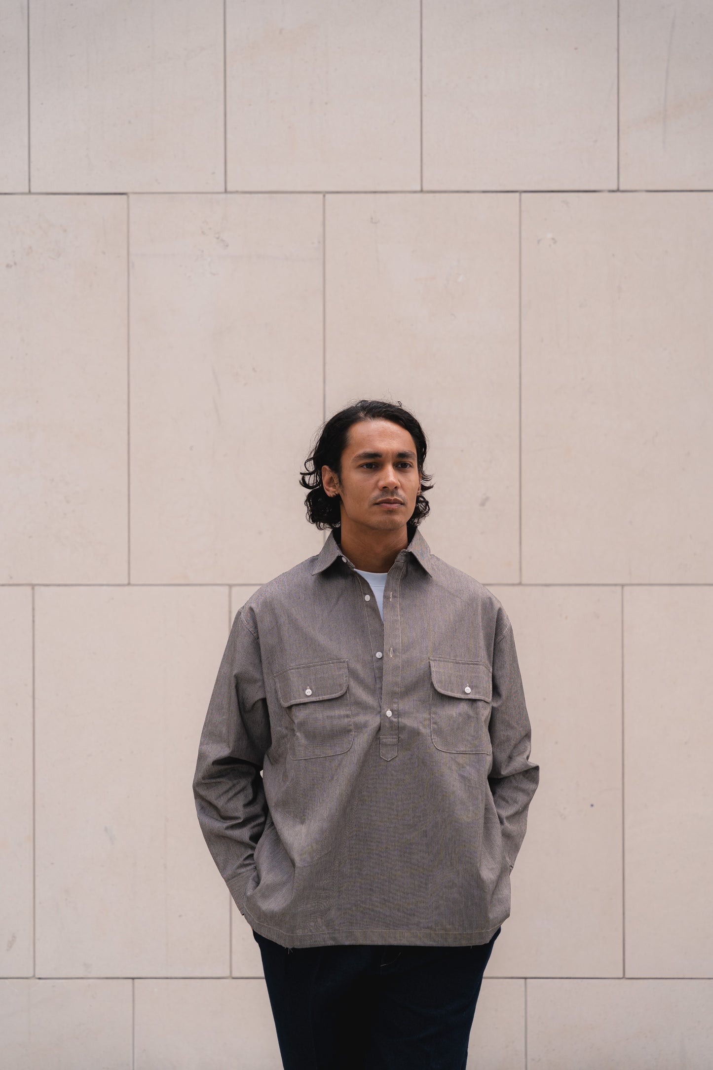 
                  
                    Kiraku Striped Pullover with adjustable chords- Brown/grey
                  
                