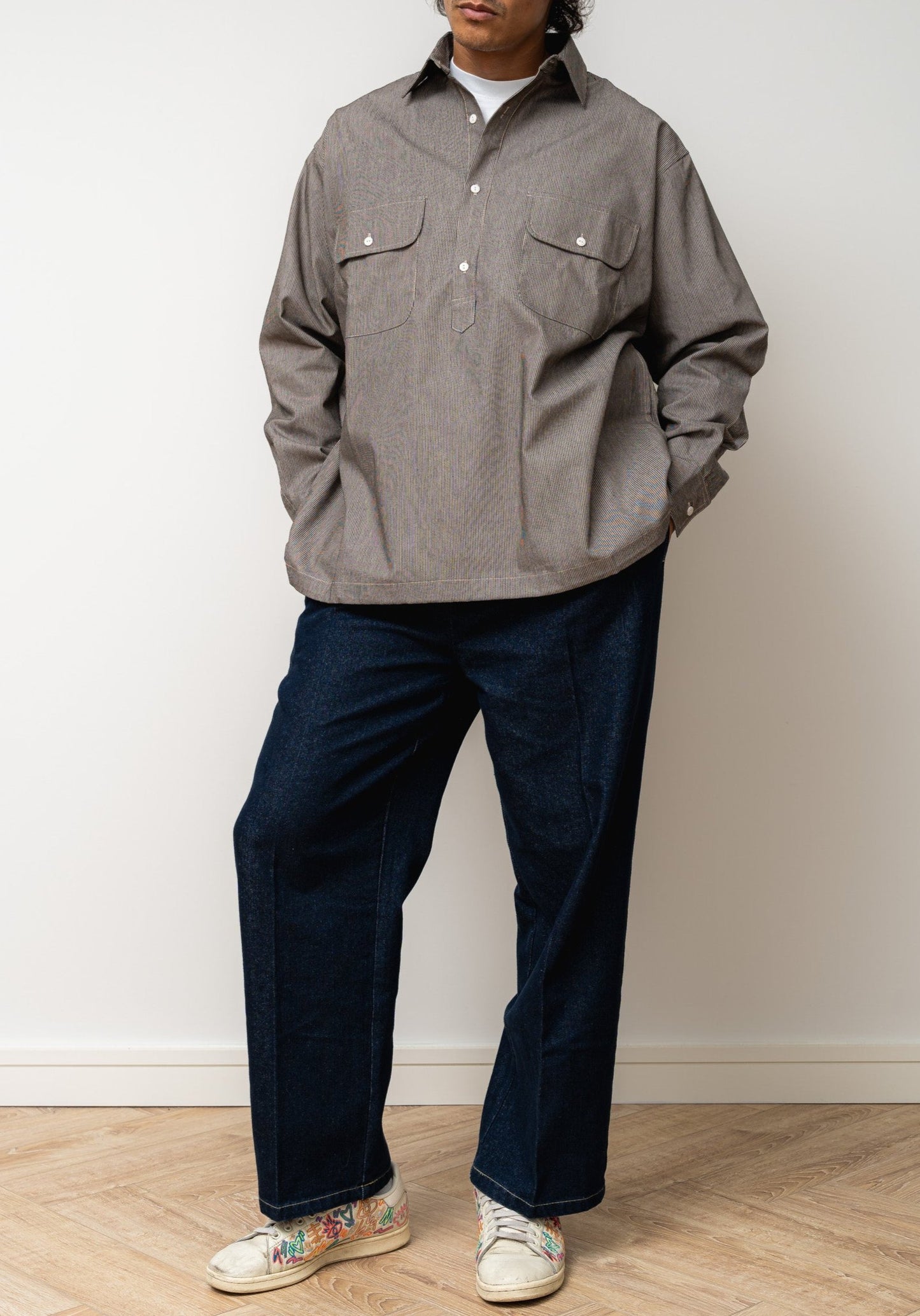 
                  
                    Kiraku Striped Pullover with adjustable chords- Brown/grey
                  
                