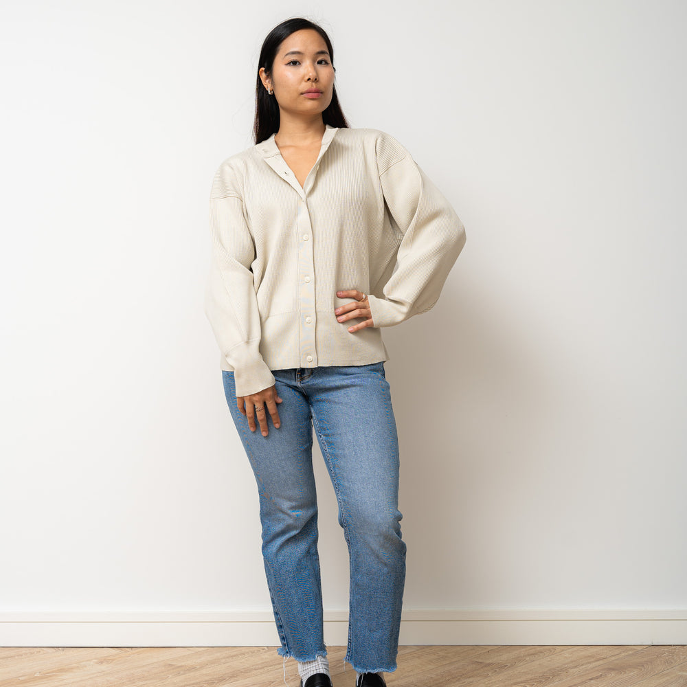 
                  
                    Kumo Fine Ribbed Knit Cardigan Sweater- Beige
                  
                